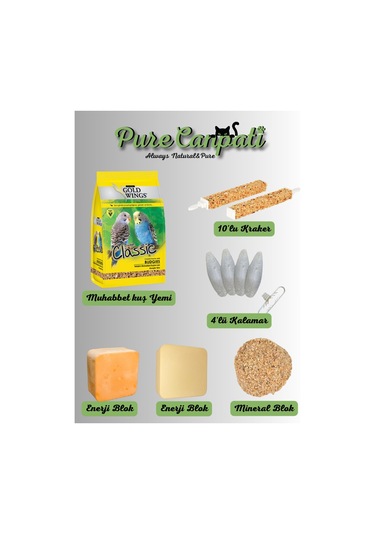 Purecanpati Muhabbet Kuşu İhtiyaç Seti Yem Kraker Kalamar Kemiği