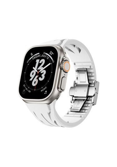 Talazan iOS Watch Uyumlu Ultra 49mm Krd-127 Metal Tokalı Silikon Kordon-beyaz