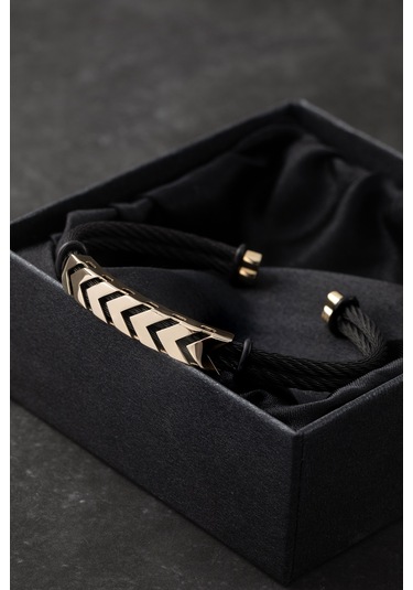 Cenova Kuyumculuk 14 Ayar Altın Çelik Siyah Erkek Bileklik Siyah