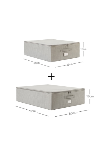 Ocean Home Textile 2'li Gri Balıksırtı Destekli Hurç Set  45 x 55 x 18 + 55 x 70 x 18 cm