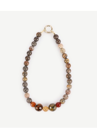 Yargıcı Yuvarlak Formlu Doğal Taş Kolye 25kkbj8158x 005 Renkli