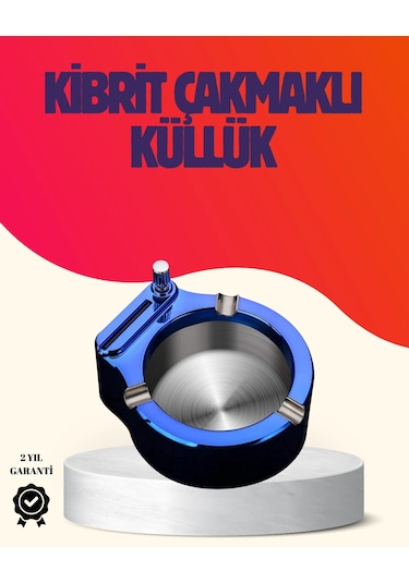 Yuvarlak Metal Küllük Çakmak Entegreli Dayanıklı Yapı