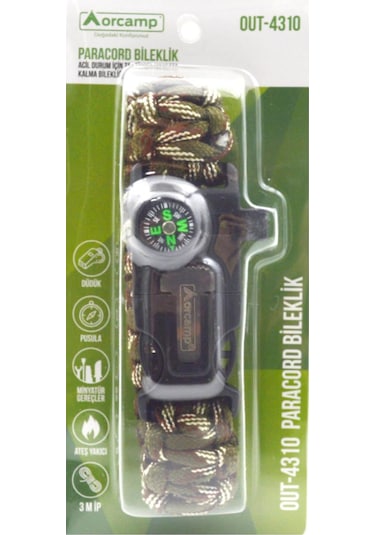 Orcamp Çok Fonksiyonlu Paracord Kamuflaj Bileklik Hayatta Kalma Bilekliği Out-4310 Yeşil