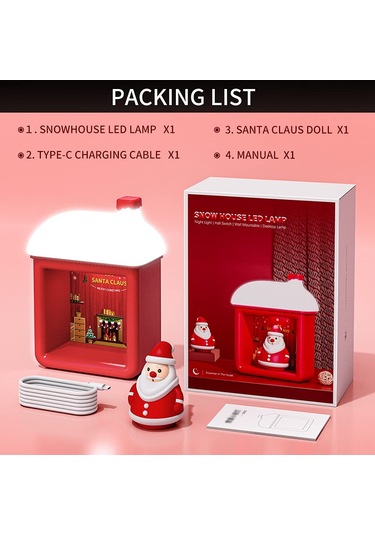 Teltree Usb Şarjlı Çocuk Odası Gece Lambası: 3d Noel Baba Figürlü, 3 Parlaklık Modlu, Manyetik Açma Kapama, Dekoratif Işık Evi Kırmızı
