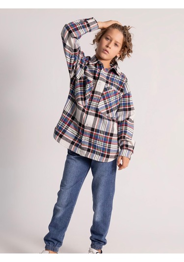 Erkek Çocuk Pamuklu Ekose Oduncu Gömlek Rahat Kalıp Çok Renkli