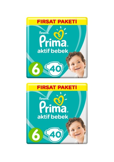 Prima Pampers Aktif Bebek Fırsat Paketi Bebek Bezi 13-18 KG 6 Beden 2 x 40 Adet 2'li