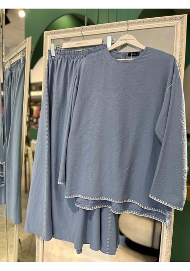 Mıcca Etekli Takım Kenar Nakış Detaylı 251883m - Açık Mavi - 42 Açık Mavi