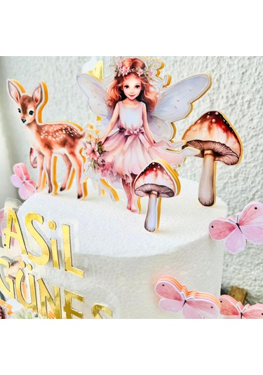 Peri Kızı Temalı Kız Çocuk Doğum Günü İsme Özel Pasta Süsü Seti