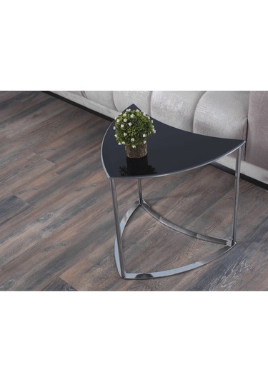 Premium Modern Yuvarlak Sehpa 6 Lı Takım 100 48 Cm Siyah Cam Bronz Ayaklı