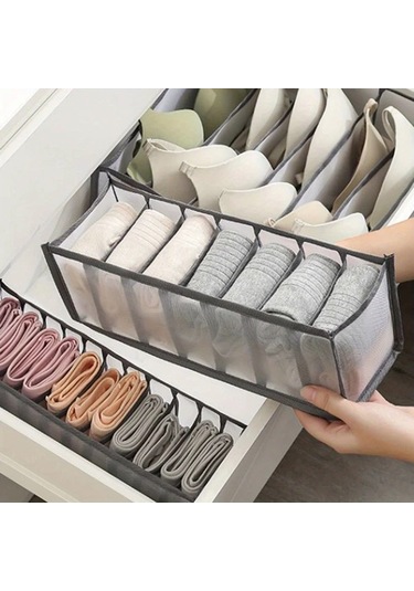 Sunshine011 Gri 3 Parça Kanvas İç Çamaşırı Düzenleyici - Çekmeceli Sutyen, Çorap Ve Külot Organizer Gri
