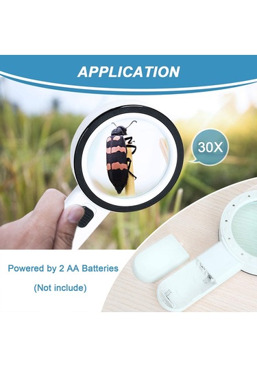 Vkemall 30x Büyütme 12 Led Işıklı Elden Tutulan Magnifiye Cam Lens - Kâğıt, Antika Ve Gümüşçü İçin, Pil Ve Cam Temizleme Bezi İle