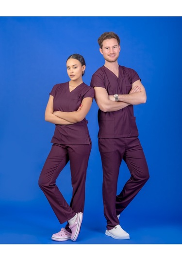 Tek Üst Unisex Kalıp Mürdüm Likralı Hemşire / Doktor Forması Scrubs Mor