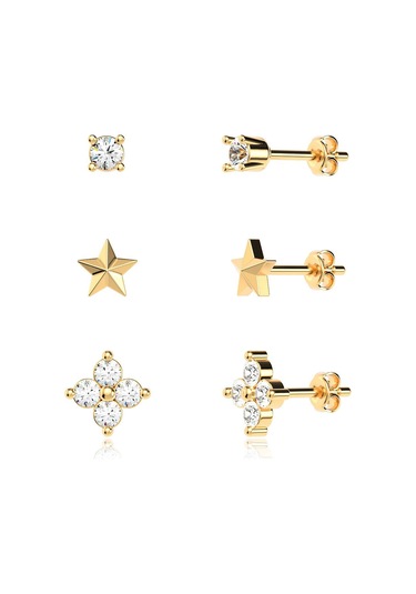 İndigo Takı Defne Yıldız Nokta Kombin Altın Kaplama Gümüş Küpe Gold