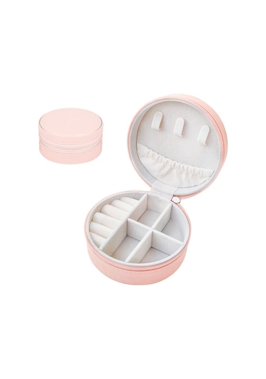 Chavin Pembe Deri Seyahat Yüzük Küpe Kolye Takı Kutusu St1-68pm Pembe