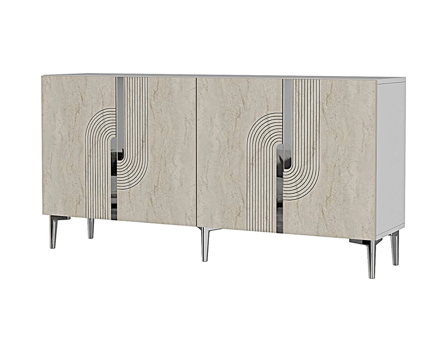 Ka1516bts Meyra Konsol, Kahve Köşesi, Tv Sehpası Beyaz-traverten Kapak-sılver 150cm Beyaz