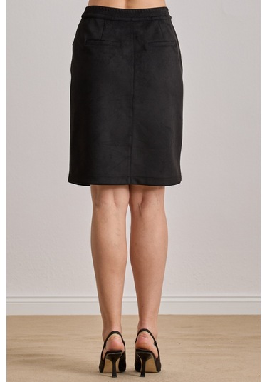 Diz Boy Siyah Süet Etek Siyah