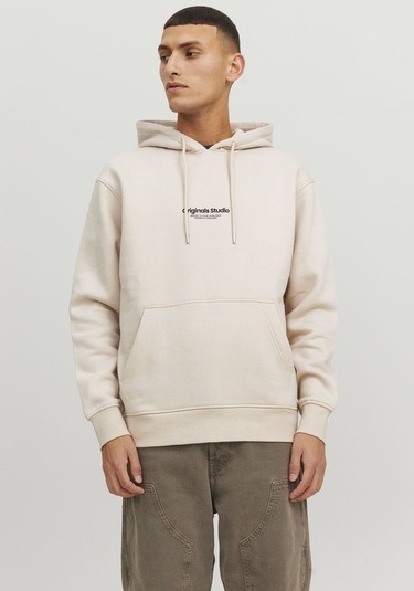 Jack & Jones Kapüşonlu Göğüs Baskılı Sweatshirt - Vesterbro 12241687 Moonbeam Krem