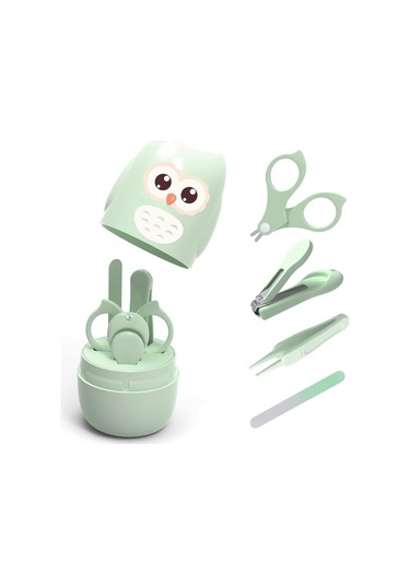 Springsun Yeni Doğanlar İçin 4'lü Bebek Tırnak Bakımı Seti - Tırnak Kırıcı, Makas, File Ve Çeneği İle Güvenli Tırnak Bakımı - Yeşil