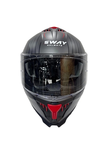 Sway Sw 865 Space Black Red Güneş Gözlüklü Kask Kırmızı - Mat Titanyum
