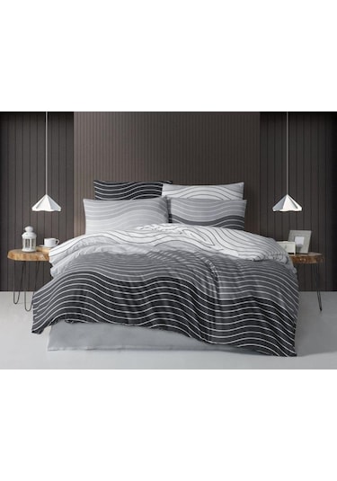 The Ecosse Çarşafı Lastikli Tek Kişilik Nevresim Takımı-wave Gri Gri