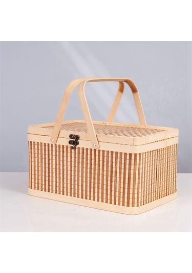 Xiaaokeji Dokuma Sepetler Büyük Bambu Piknik Meyve Kapaklı Ekmek Zongzi Düzenleyici Haki