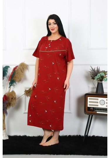 Akbeniz Kadın Büyük Beden Kısa Kol Bordo Anne Gecelik 1370 Bordo