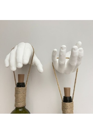 El Yapımı Heykel El Dekorlu Led Işıklı Yeşil Şarap Şişesi Aplik 2 Çok Renkli