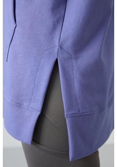 Tommy Life Eflatun Balon Kol Yazı Nakışlı Kadın Oversize Tunik Sweatshirt - 97163 Eflatun