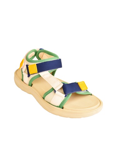 Modaonn Unisex Step Renkli Cırtlı Rahat Düz Taban Spor Sandalet Bej