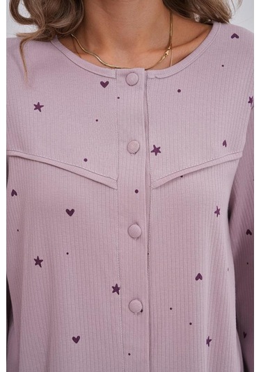 Mecit 6151 Bayan Lila Boydan Düğmeli Büyük Beden Pijama Takımı Lila