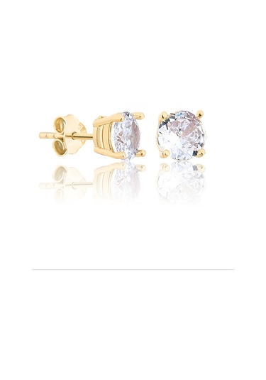 925 ayar Gümüş 14k Altın kaplama 7 mm Tektaş küpe