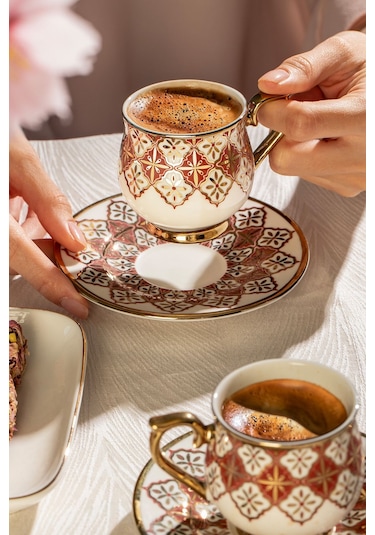 Nehir Rüya Porselen Kahve Fincan Takımı Seti 6 Kişilik Beyaz - Altın