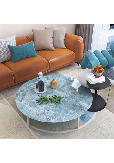 Mermer Desenli Masa Tezgah Mutfak Su Geçirmez Yapışkanlı Folyo Sticker Mavi 5x0,6m Diğer