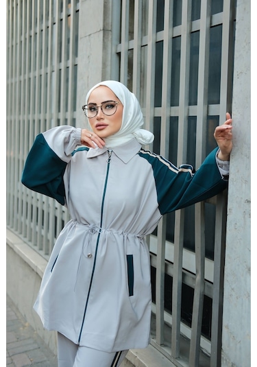 Tesettür Eşofman Takımı Fermuarlı Alt-üst Takım Gri 448 Gri