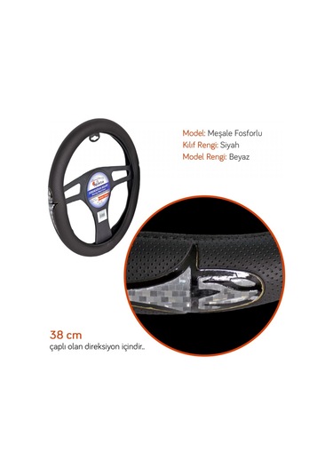 Nyf Direksiyon Kılıfı Fosforlu 38 Cm Siyah Meşale Beyaz A-10