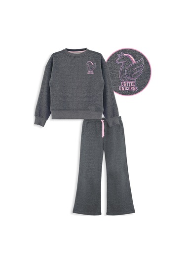 Denokids Unicorn Kız Çocuk Gri Eşofman Takımı Renkli