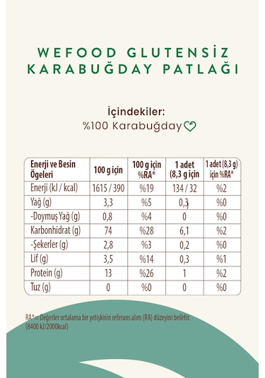 Wefood Karabuğday Patlağı 100 Gr 5'li
