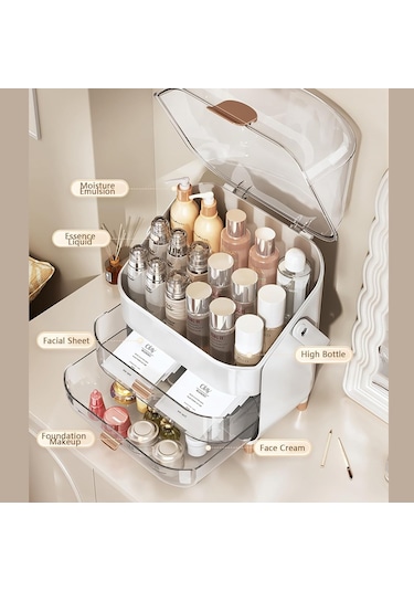 Makyaj Kozmetik Organizeri Şeffaf Kapak 2 Çekmeceli Kozmetik Düzenleyici Organizer Krem