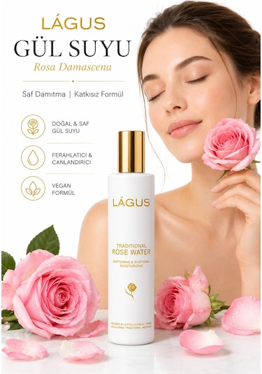 Lágus Rosa Damascena Katkısız Gül Suyu Cam Şişe 100 ML