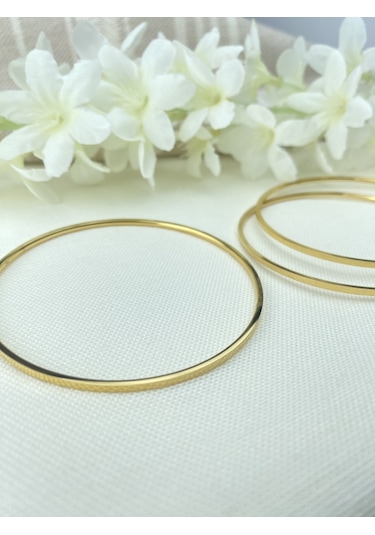 Çelik Bilezik Köşeli Ajda Model Üçlü Yüksek Kalite 316 L Paslanmaz Çelik Bileklik 22 Cm Gold