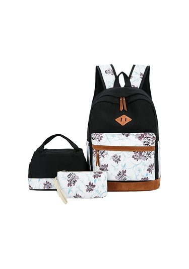 Moda Trendi Yeni 3 Seti Sırt Çantaları Yüksek Kaliteli Kızlar Sevimli Pembe Yumuşak Tuval Öğrenci O Siyah