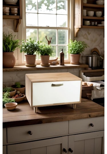 Eligio Bambu Ekmek Dolabı Beyaz