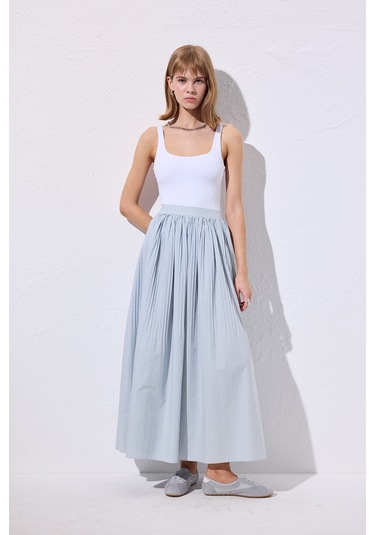 Piliseli Geniş Etek Mavi Mavi