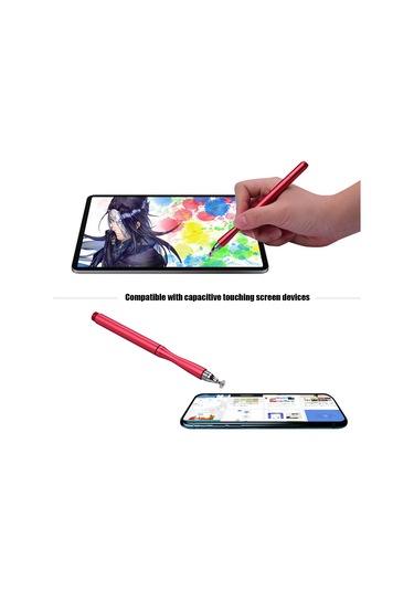 Skycity 2 Adet Kırmızı Dairesel+el Dokunuşlu Kalem: Evrensel Yüksek Hassasiyetli Kapasitif Kalem, Telefon Ve Tablet Ekranları İçin, 2 Yer Değiştirme Dairesi + 2 Fiber Uç li