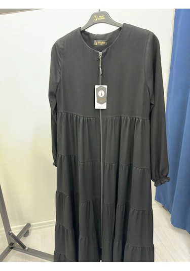 Mevlana Kesim Kat Katlı Ferace Medine İpeği Siyah