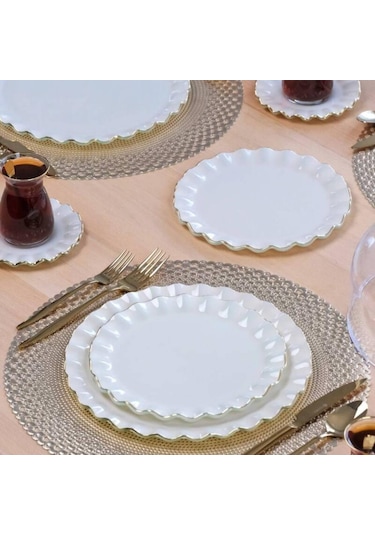 Glore Zarif Solid Krem Wavy Pasta Tabağı 21cm 6 Lı -81442