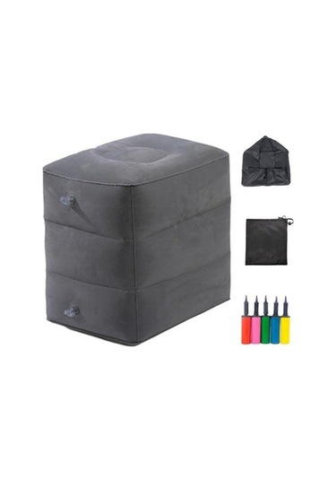 Pazly Koyu Gri Şişme Uçak Ayak Dayanağı - Yükseklik Ayarlanabilir, Aşınmaya Dayanıklı, Seyahat Konforu Koyu Gri