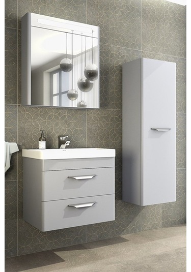 Maria 60 Cm Banyo Dolabı -Window Gri (Boy Dolap Dahil )