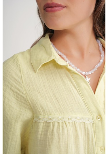 4677 Kadın Dantel Detaylı Müslin Gömlek Tereyağı Sarısı Tereyağı Sarısı