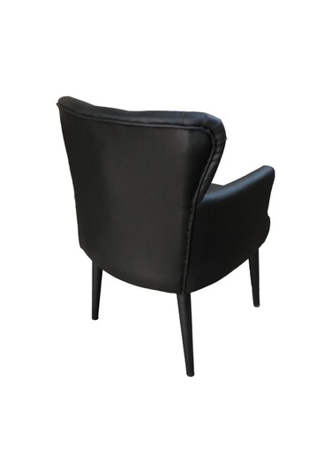 Garden House Tekli Siyah Deri Ahşap Ayaklı Ofis Koltuğu Kafe Koltuğu Sandalye Berjer Siyah